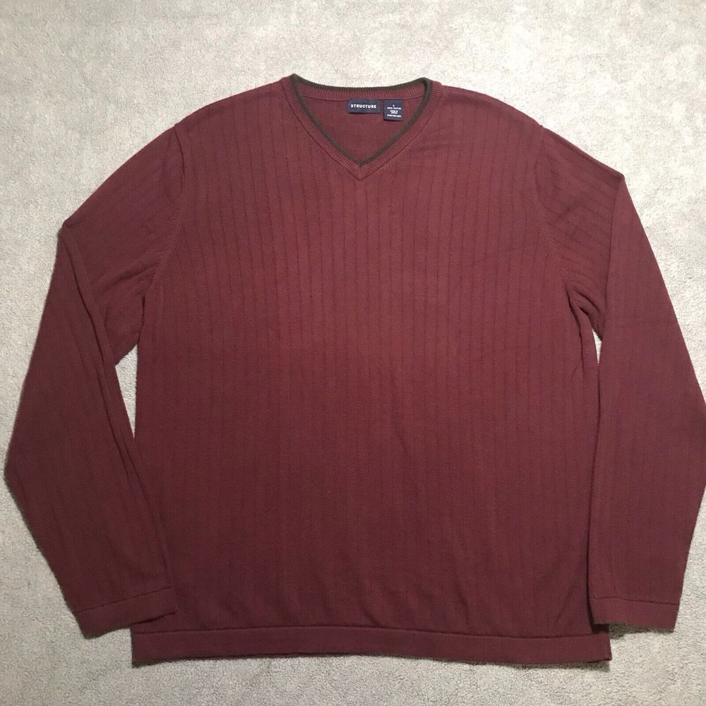 Vintage Structure Sweater Mens V‎ Neck Maroon Y2K Size Large